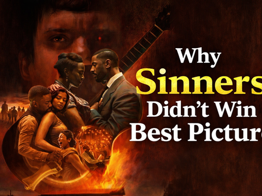 Sinners film poster with fiery backdrop