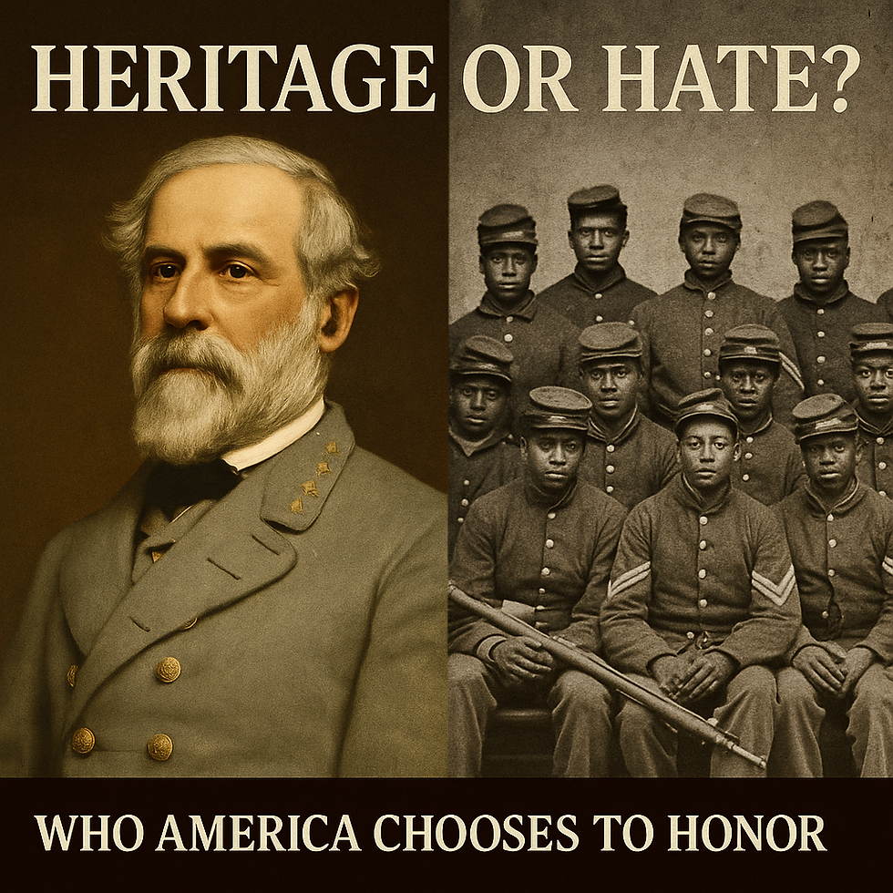An image of the restored Robert E. Lee portrait juxtaposed with a historic photo of Black Union soldiers.