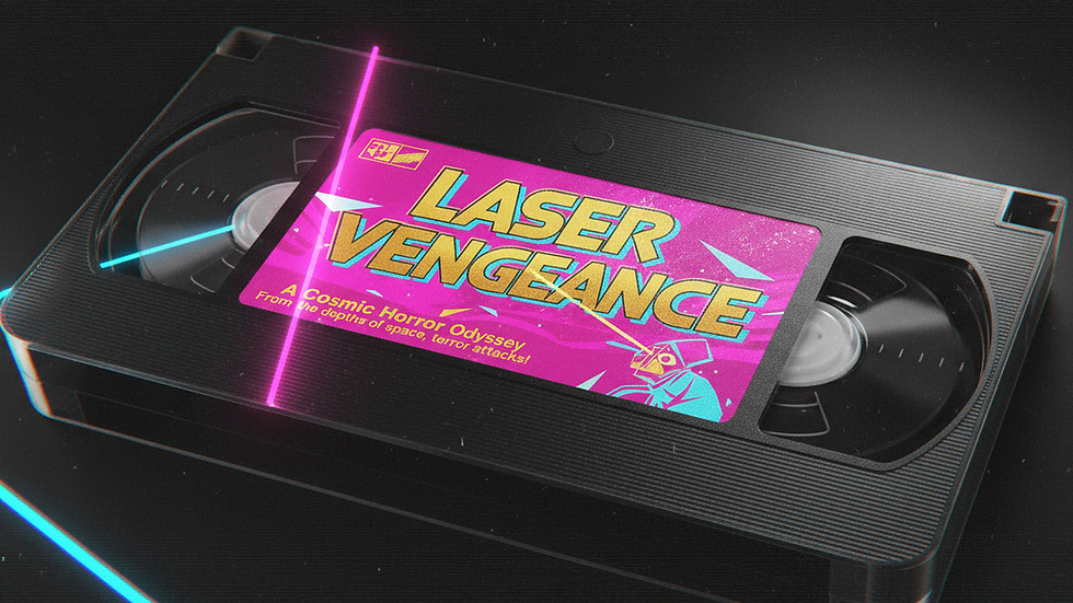 Close-up view of a vintage VHS tape labeled with a cult B-movie title