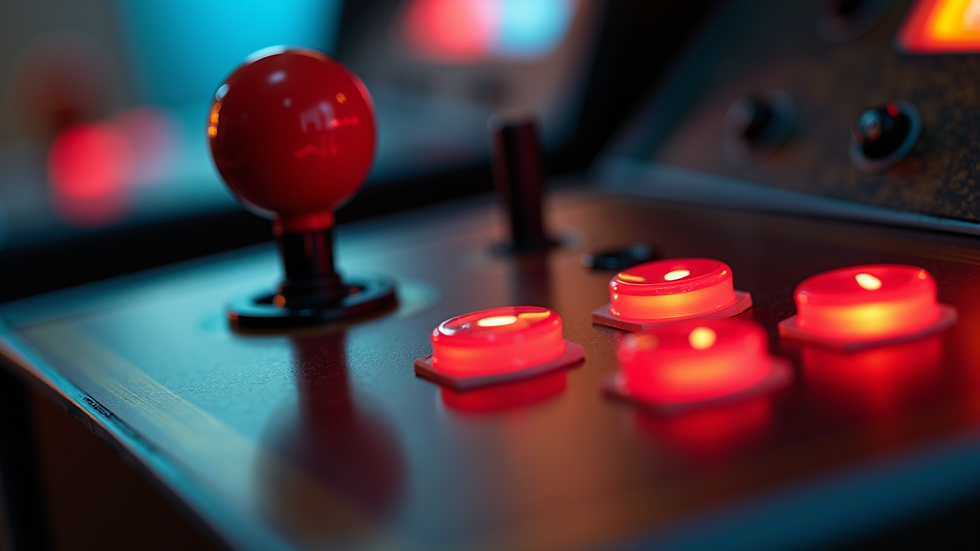 Close-up view of a vintage arcade joystick and buttons