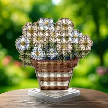 FLW-076 DAISIES CROSS STITCH KIT ON WOOD Wonderland Crafts | The
