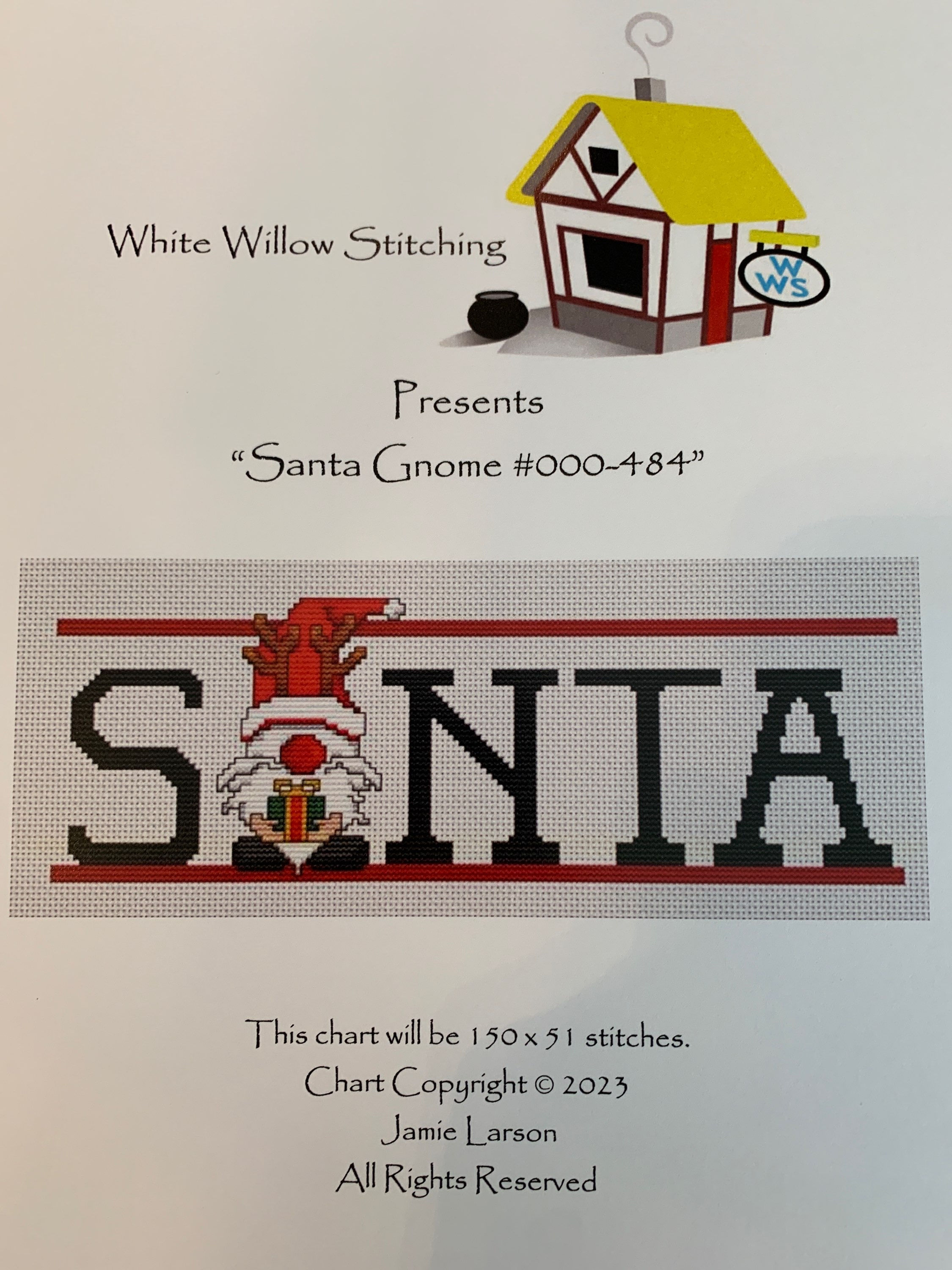 SANTA GNOME White Willow Stitching  Pattern Only