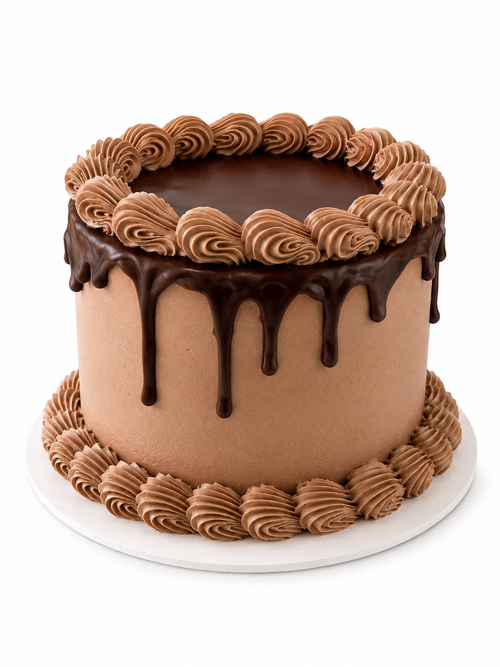 Chocolate drip cake with custom cake designs frosting