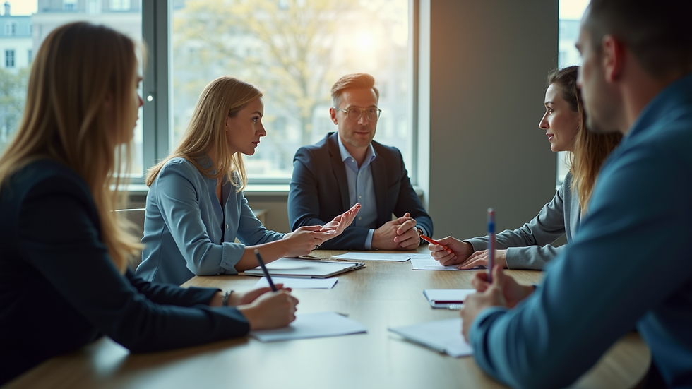 Eye-level view of a small team discussing HR strategies