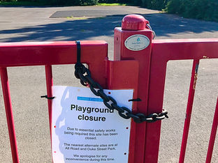 The end to Smithy Green Park after 30 years, playground equipment removed and the gate padlocked