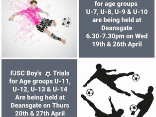FJSC Boys Team Trials are being held over the next 2 weeks for next years teams