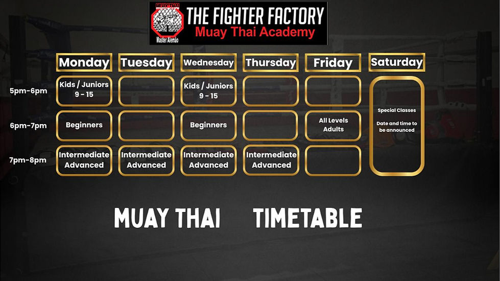 The Fighter Factory Muay Thai Timetable