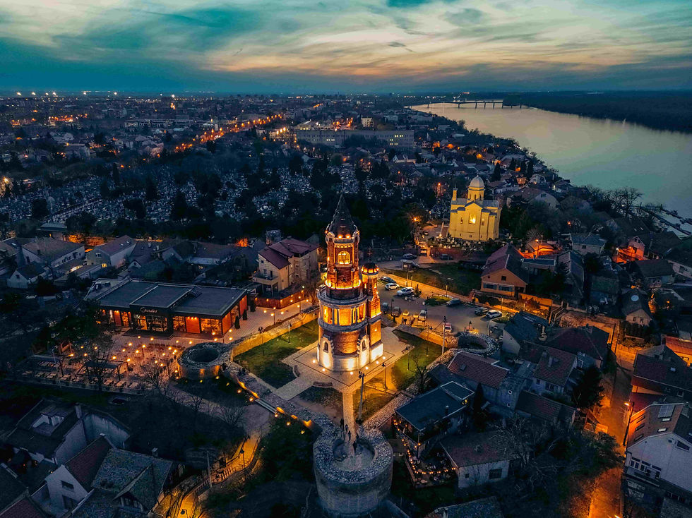Romantic places in Belgrade for couples, featuring the city skyline, riverside views, historic streets, and sunset scenery.