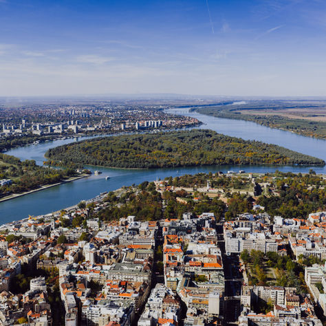 A panoramic view of Belgrade, showcasing the unique meeting point of the Danube and Sava rivers that has shaped the city's history for centuries.
