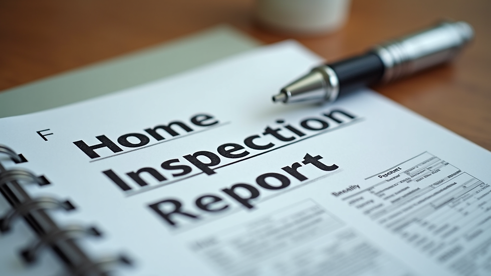 Close-up view of a detailed home inspection report with photos