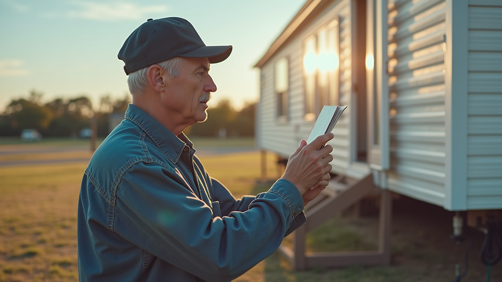 Eye-level view of a mobile home inspection in progress