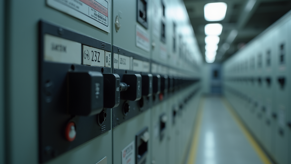 Close-up view of an electrical panel with circuit breakers