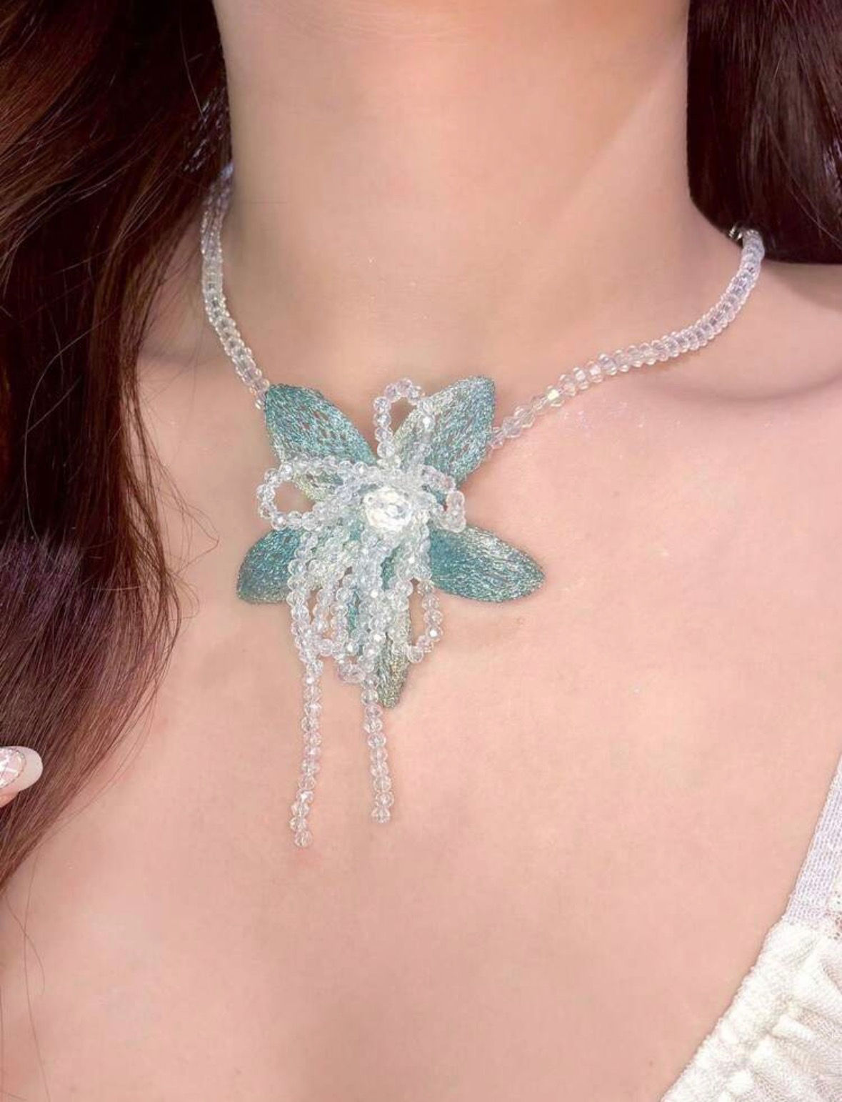 Blue Beaded Lilly Choker