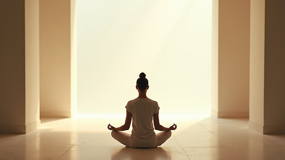 Vista a nivel de ojo de una persona meditando en un espacio sereno y luminoso