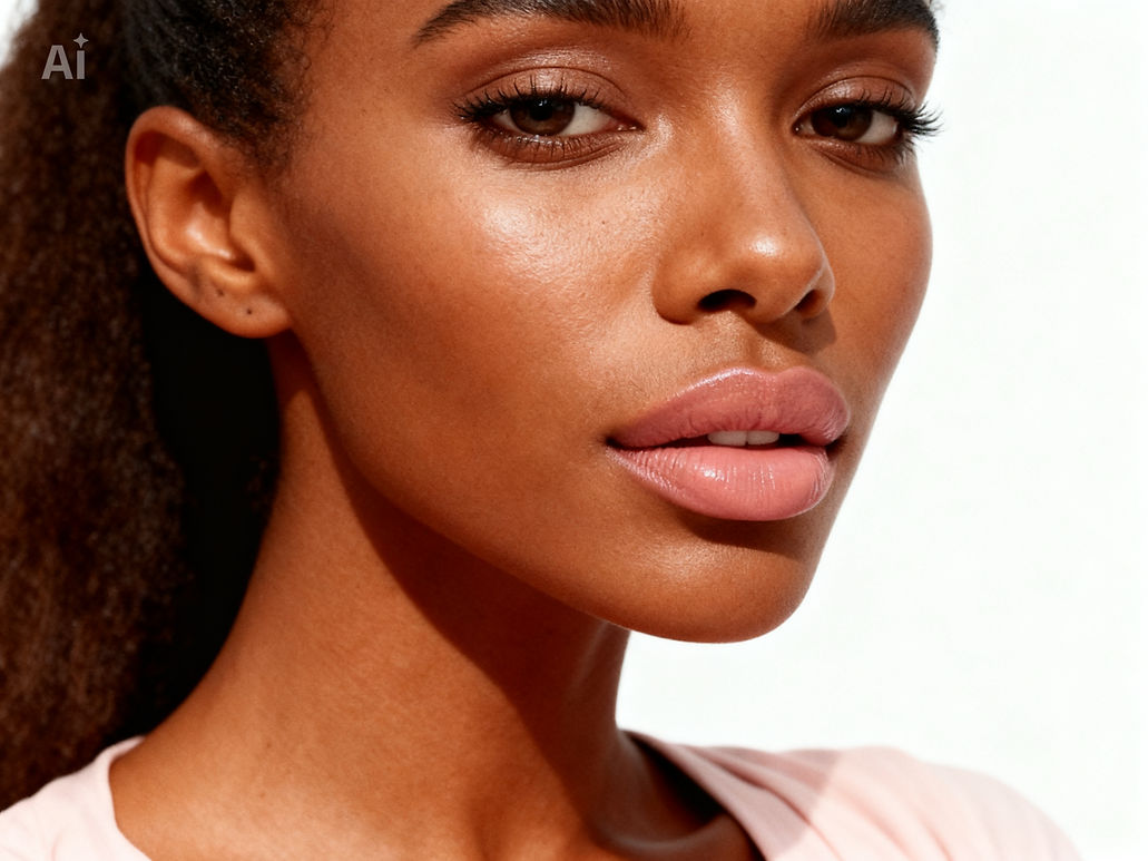 Brown model w_ ponytail and nude pink.JPG
