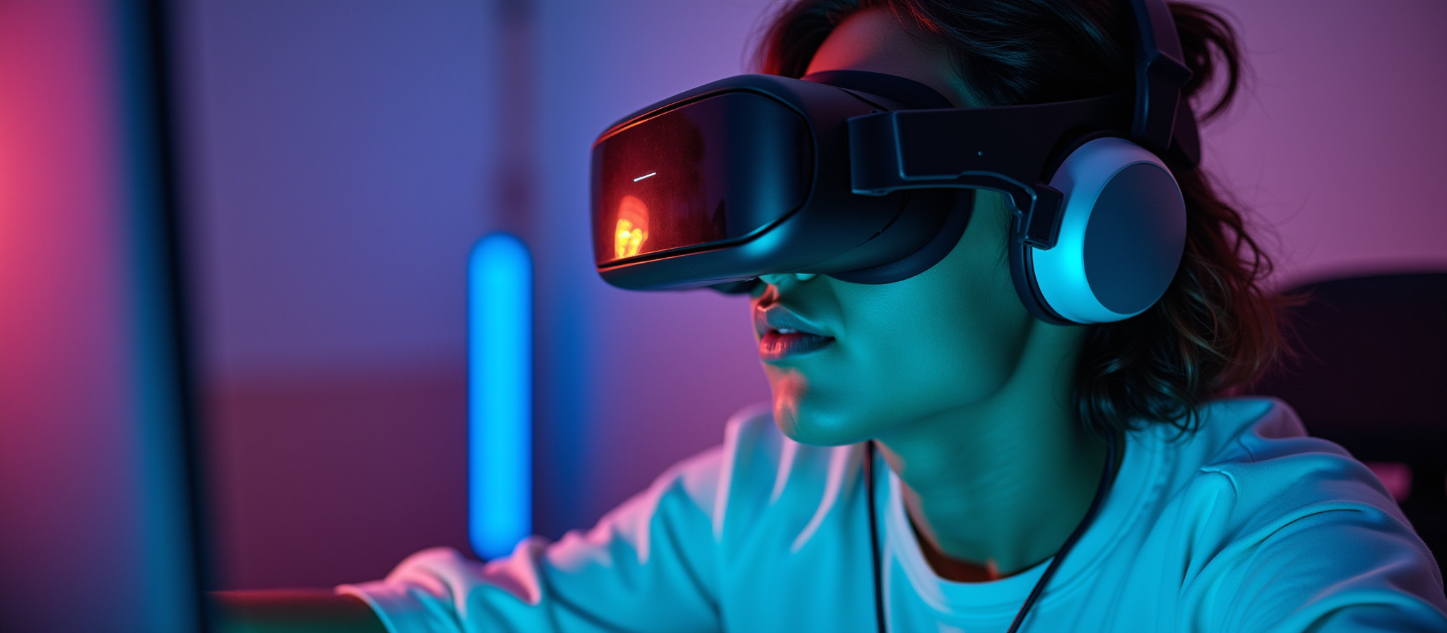 Close-up of a woman with a virtual reality headset