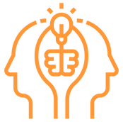 icons of two heads facing opposite directions with a lightbulb in the intersection