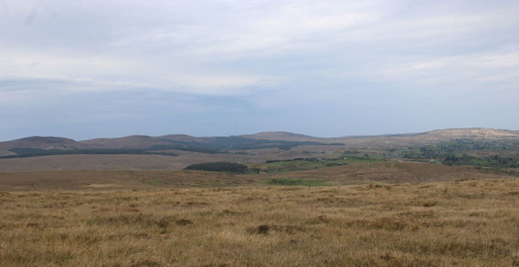 Vaste panorama de plaines et de collines arides au pied des montagnes du Parc National du Connemara depuis Diamond Hill.