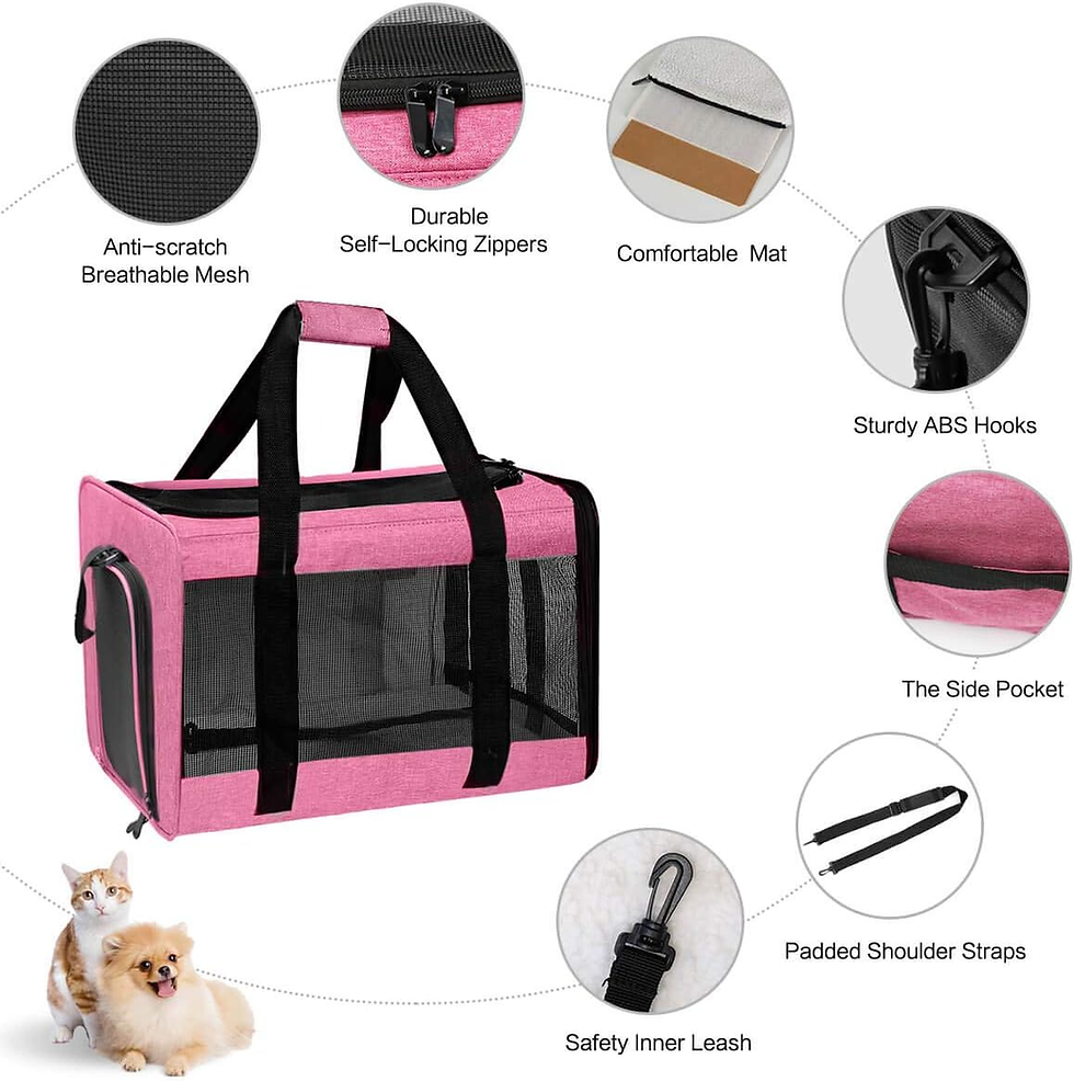 Thumbnail: Pink pet carrier with features including breathable mesh and self-locking zippers, from Zantra07.