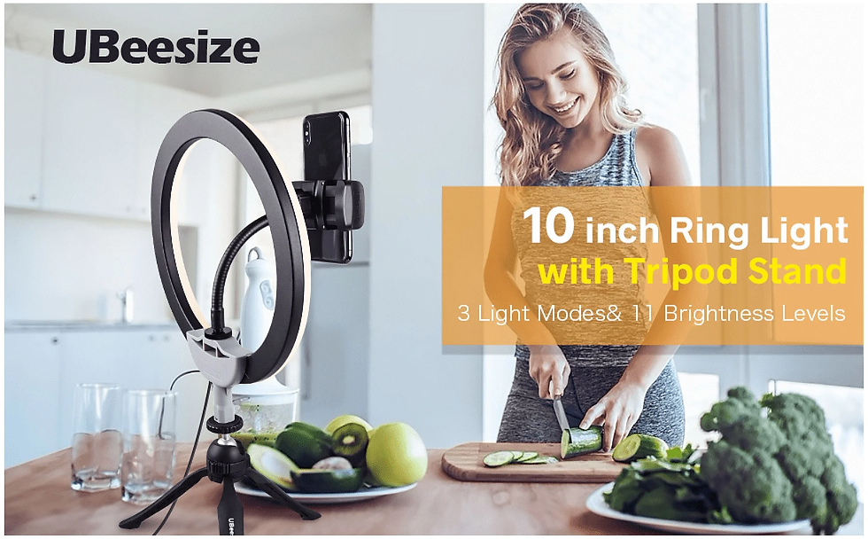 Thumbnail: 10" LED Selfie Ring Light with Tripod Stand & Phone Holder, Dimmable Desk Makeup