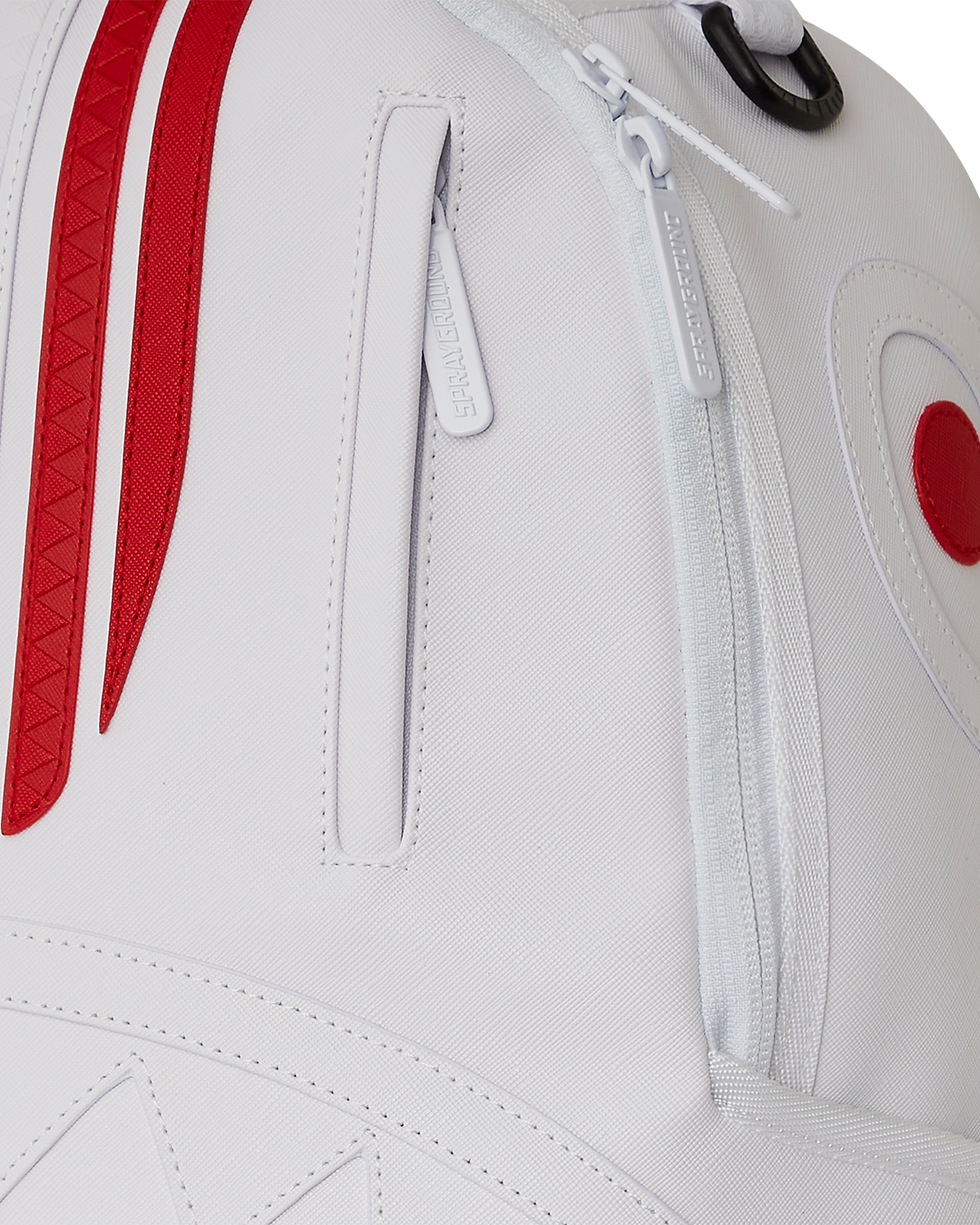 Thumbnail: White handbag with red accents and a zipper.