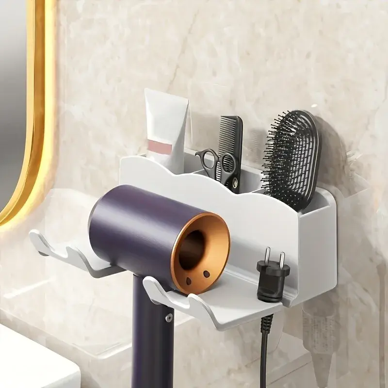 Thumbnail: Hair dryer and accessories organizer on a bathroom wall