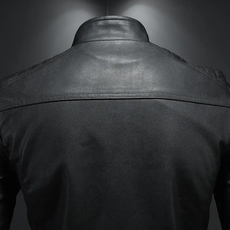 Thumbnail: Men's stand-up collar biker leather jacket High quality casual fashion leather j