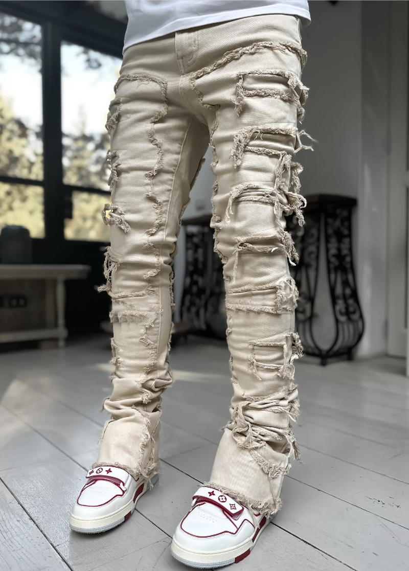 Thumbnail: Distressed beige jeans