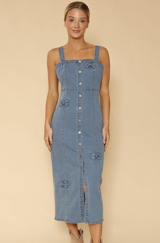Denim Dress With Bow Detailing