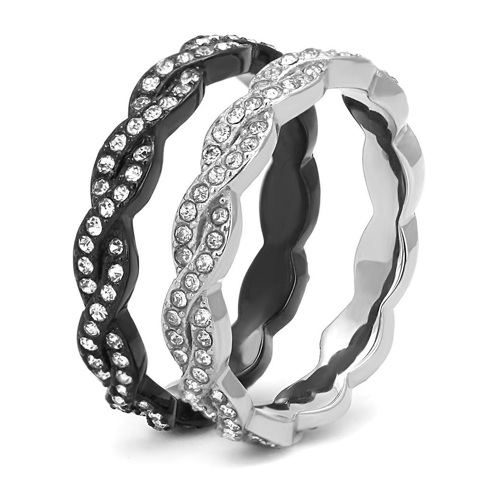 Thumbnail: Two-tone IP black stainless steel ring with top-grade crystals by Zantra07