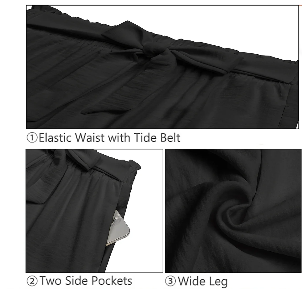 Thumbnail: Womens Wide Leg Lounge Pants with Pockets High Waisted Adjustable Tie Knot Loose