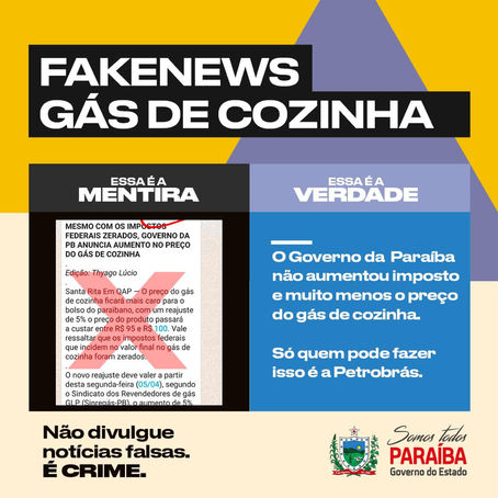 FAKENEWS - Governo da ParaÃba desmente aumento do gás de cozinha: “Só Petrobras pode fazer isso"