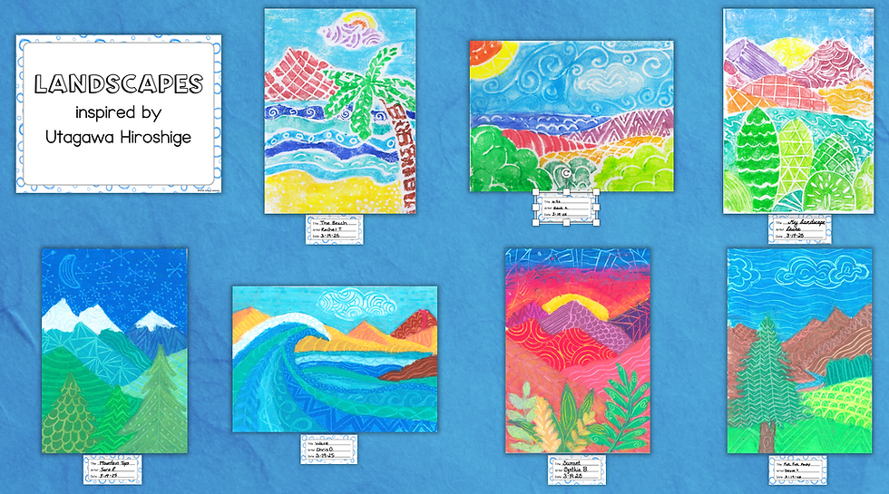 An Elementary School Art Display of Landscapes