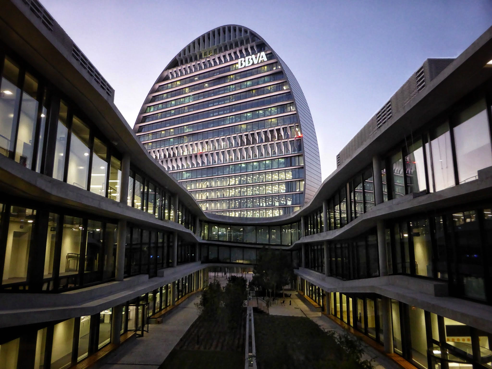 BBVA city in Madrid, iconic building structure located in San Chinarro