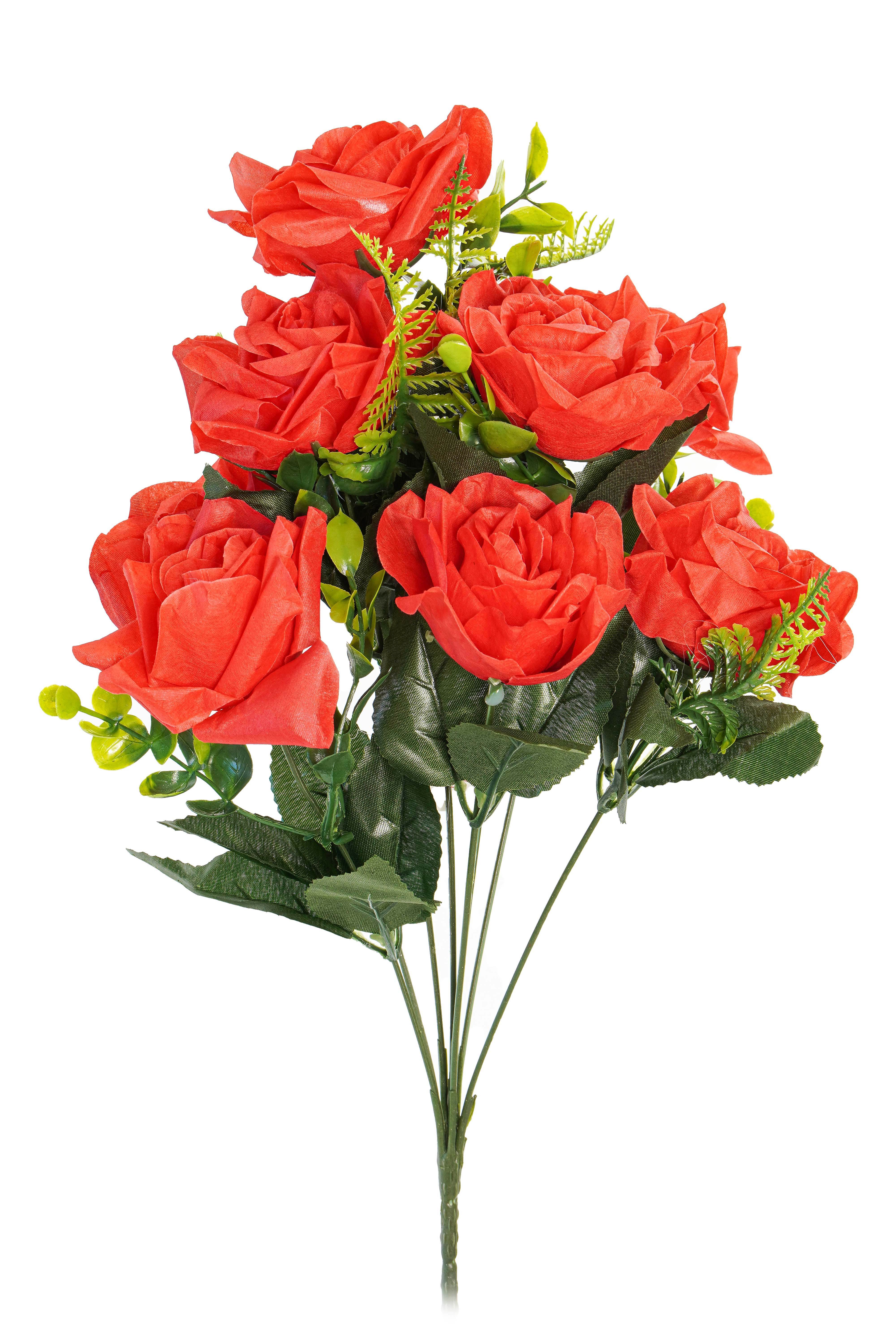 BUQUÊ ROSA ABERTA 6 VERDES 42 CM