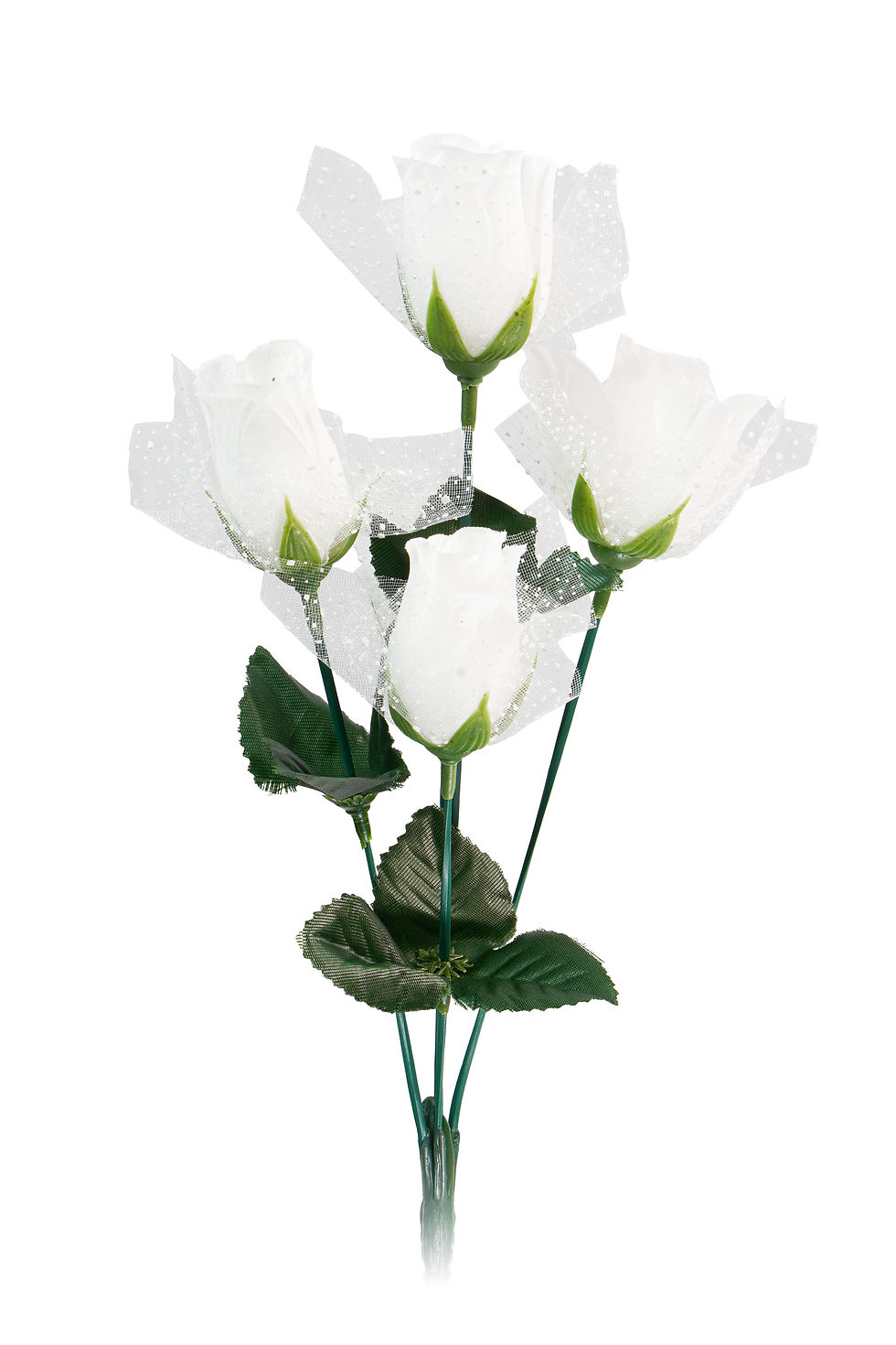 Miniatura: BUQUÊ 5 FLORES BOTÃO 34 CM COM VÉU