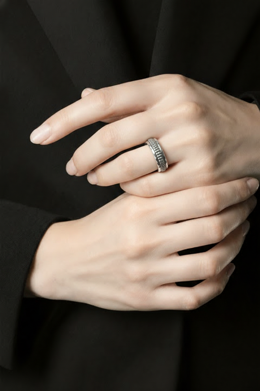 Thumbnail: Grey Beaded Fidget Band-Spinner Ring for Anxiety  Size 7