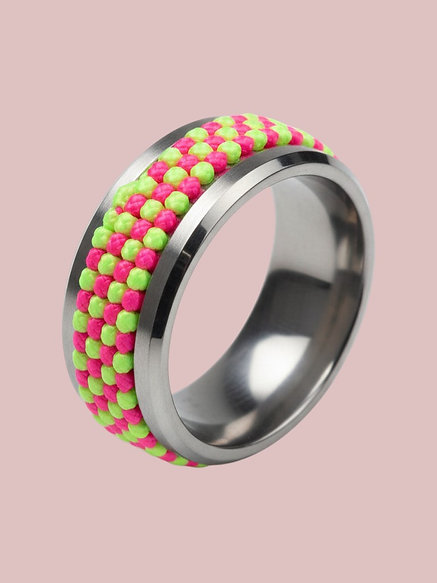 Neon Pink and Green Beaded Spinner Fidget Ring(size 7)