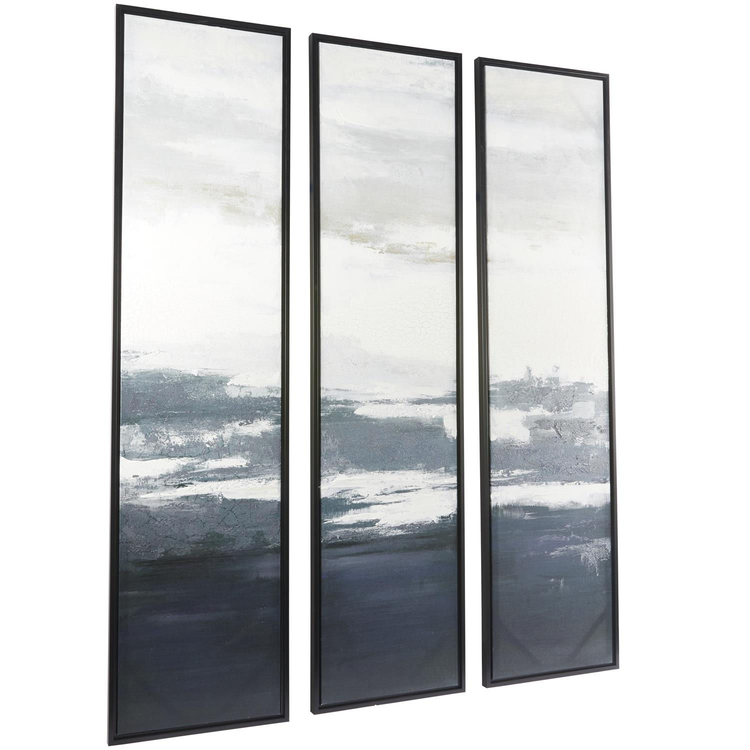 Blue Canvas Landscape Abstract Textured Panel Ocean Living Room Framed Wall Art
