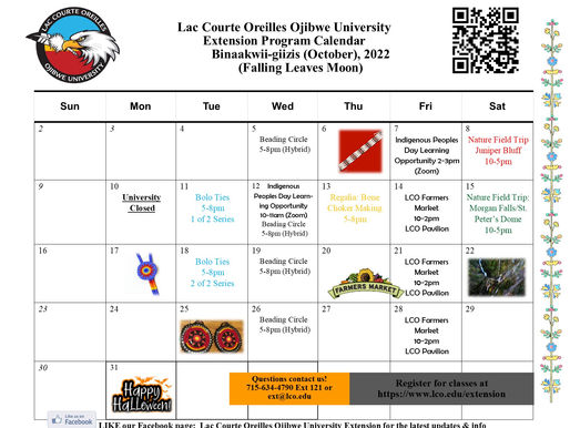 LCO Ojibwe University Workshops Calendar for October Announced