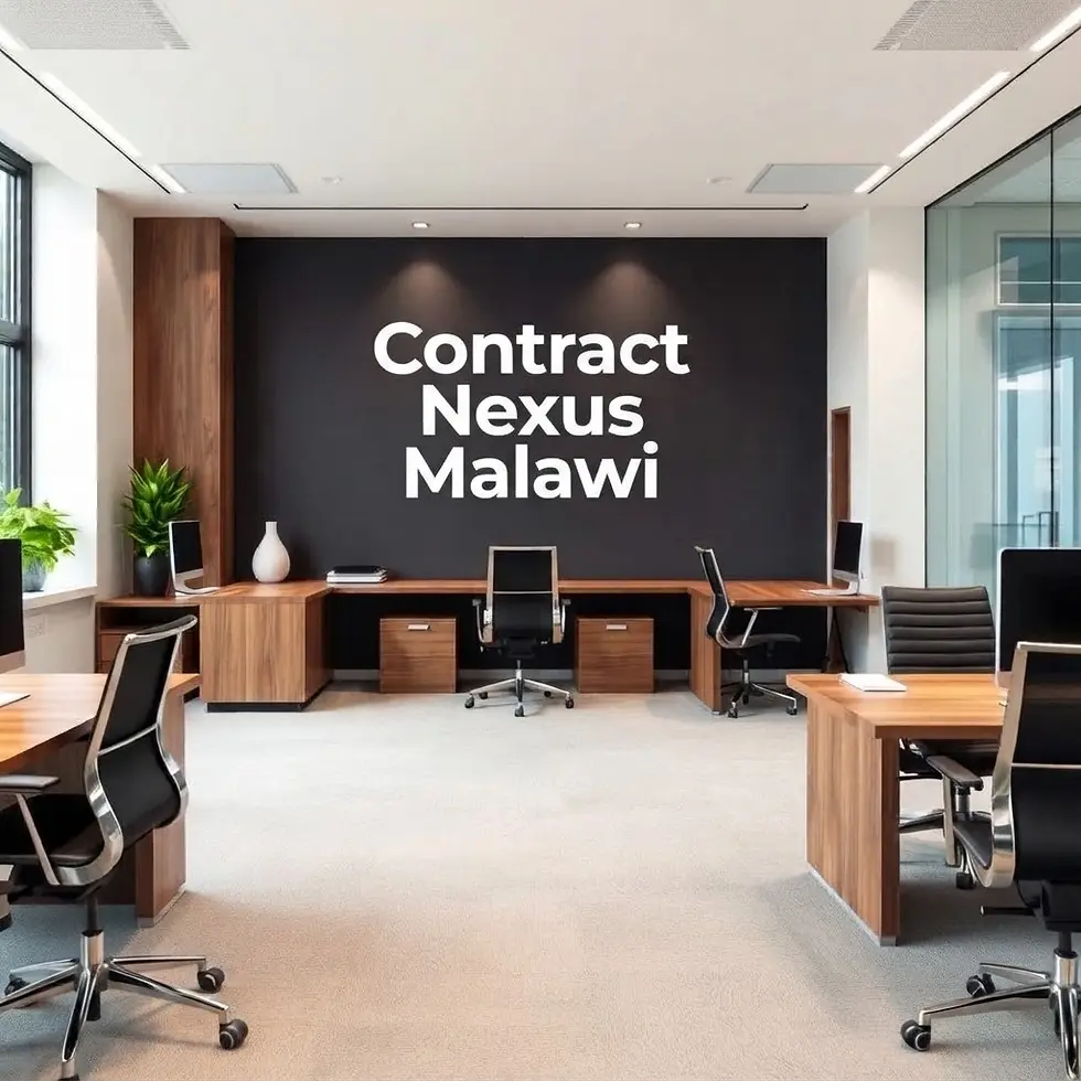 modern office with _Contract Nexus_ to the wall in the office with walnut desks and black