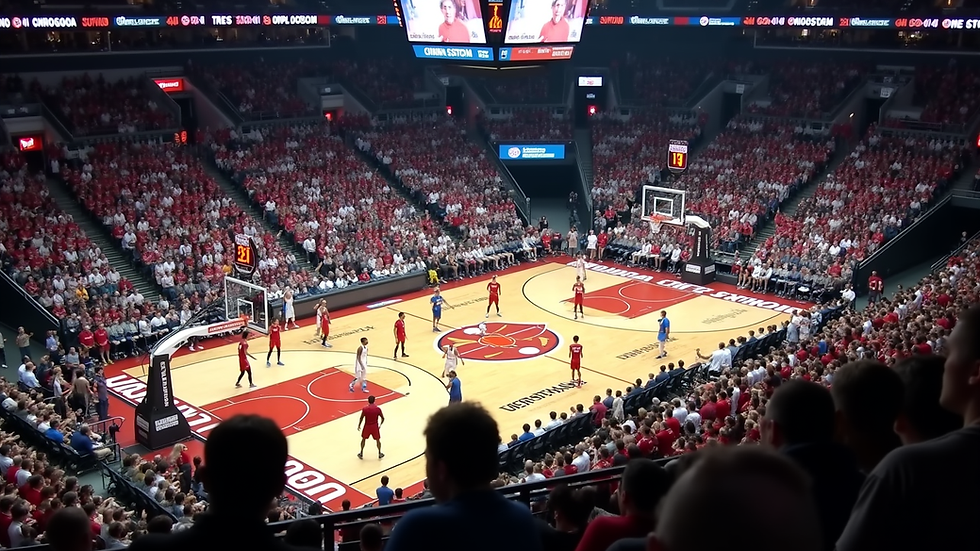 High angle view of basketball tournament with scouts watching