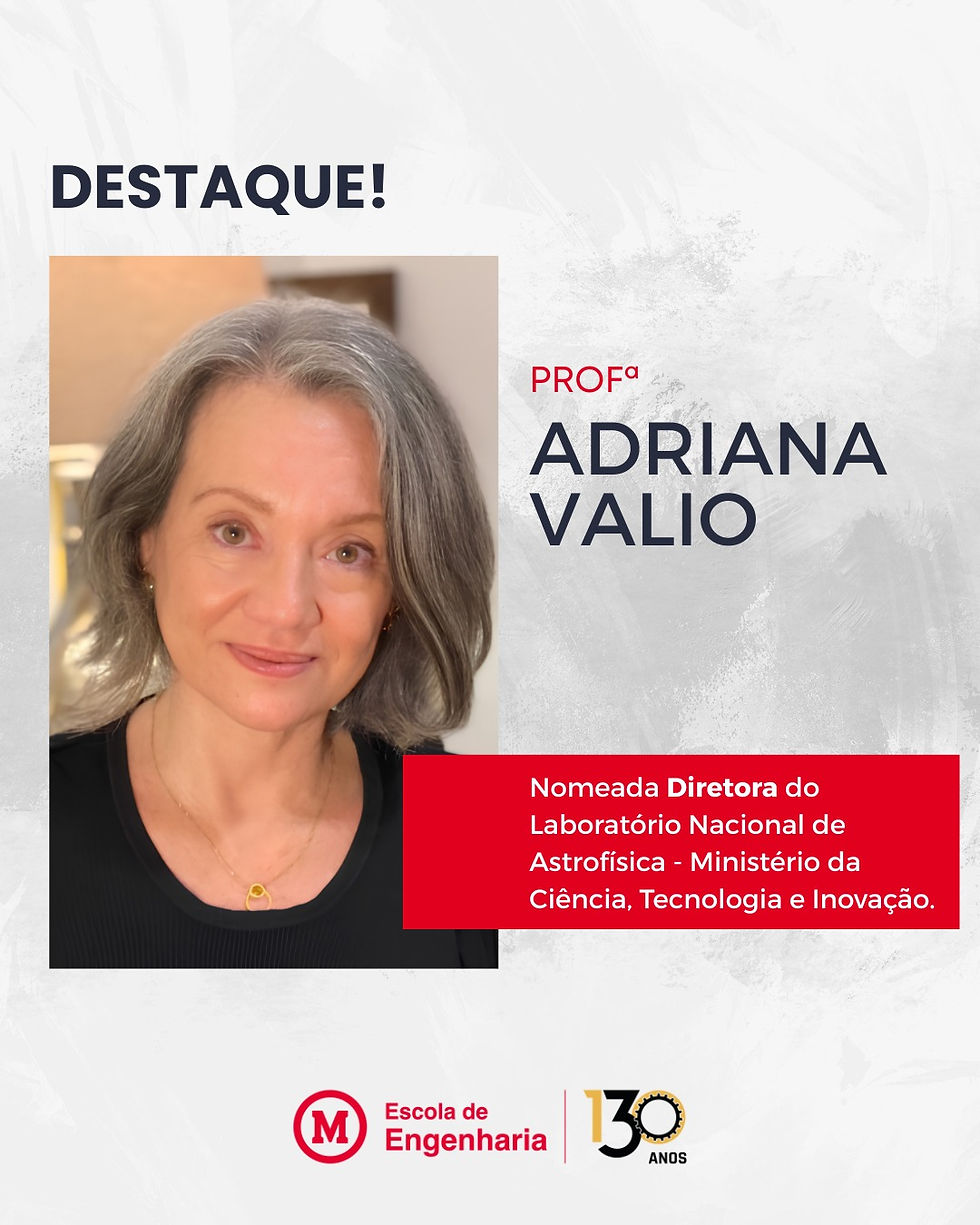 Cartaz em fundo branco com retrato de Adriana Valio e texto: Destaque! Profa Adriana Valio, nomeada diretora do LNA.
