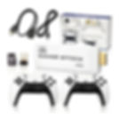 Console Game Stick Pro com dois controles e cartão de 64GB para video games.