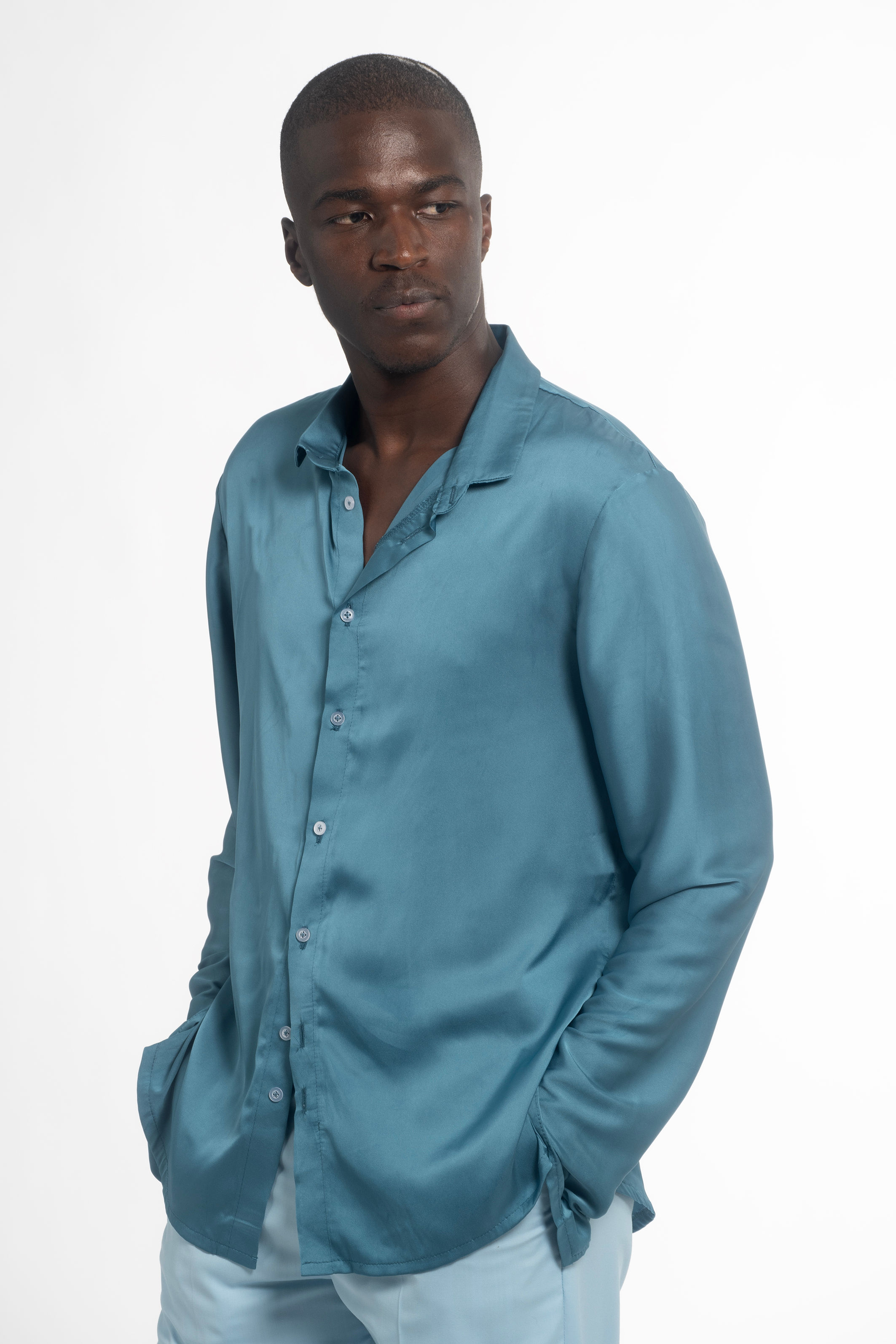 Button Down Silky Long Sleeved Shirt