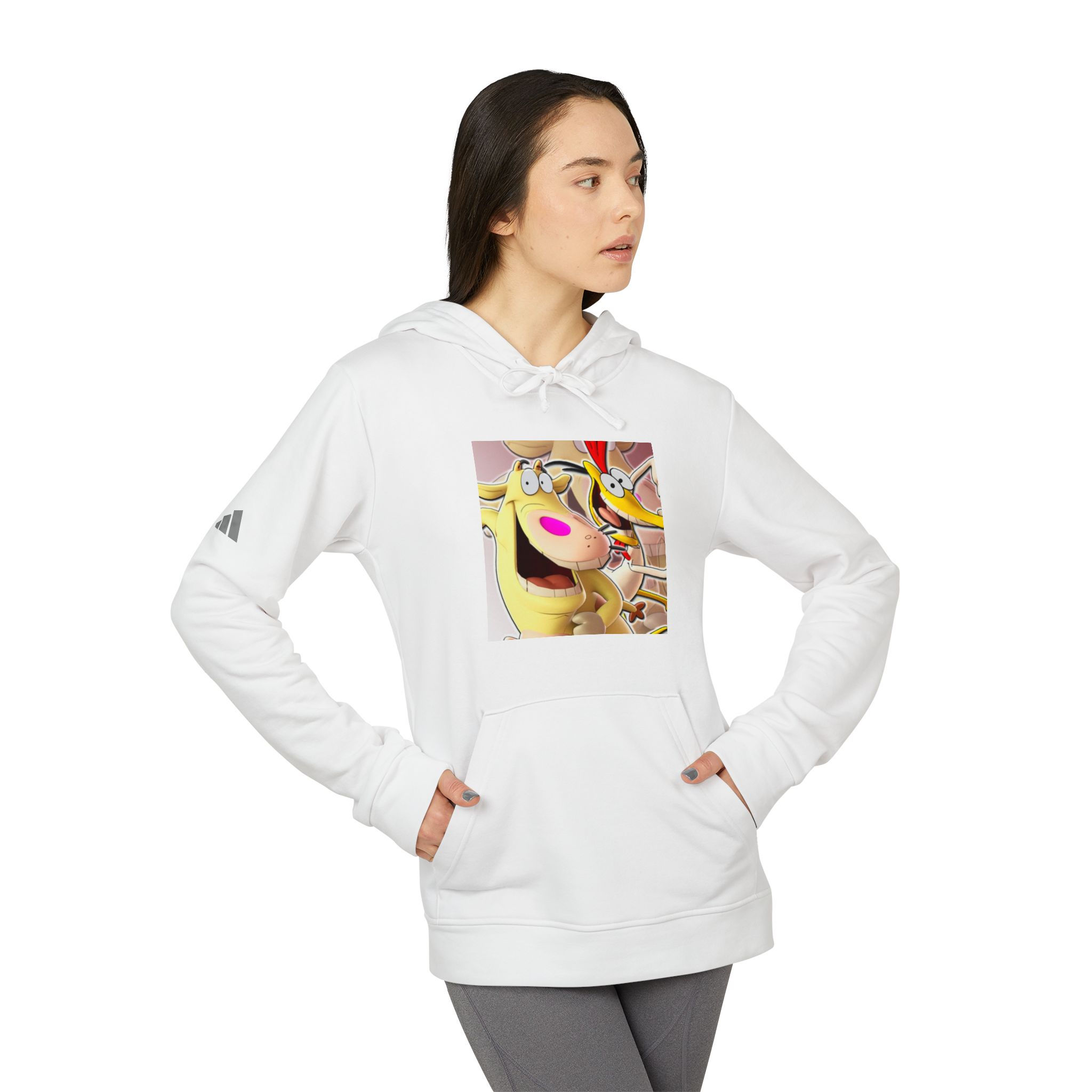 Cow and Chicken Unisex Fleece Hoodie - Fun Cartoon Art for Casual Wear