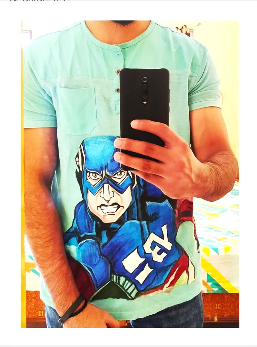 Captain America T-Shirt Painting (Fabric Art)