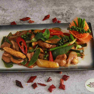 Thai chilli oil chicken stir fry freshly prepared at Kat’s Cuisine in St Albans