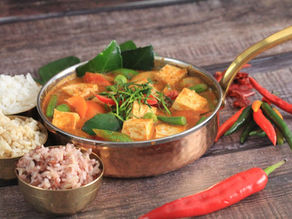 Thai Panang curry with coconut sauce, herbs, chilli and jasmine rice at Kat’s Cuisine in St Albans