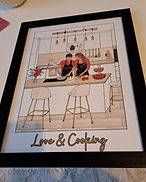 affiche décorative française love & cooking couple cuisinant dessinée par Sarah créatrice artisane et imprimée en France